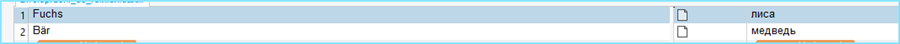 Trados Studio interface showing two terms 'Fuchs' and 'Bar' with their translations 'lisitsa' and 'medved' respectively, with an error indicating a missing term.