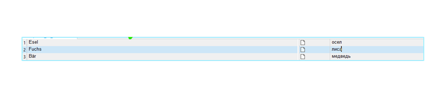 Screenshot of Trados Studio showing a list with three items: 'Esel', 'Fuchs', and 'Bar', with corresponding terms in another language displayed next to each.
