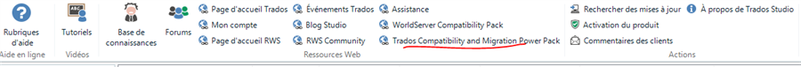 Trados Studio interface showing the Trados Compatibility and Migration Power Pack selected in the Appstore.
