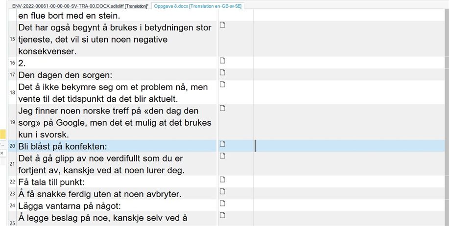 Trados Studio editor window showing a segment with the phrase 'Bli bl st p  konfekten' highlighted, indicating the search window has been closed.