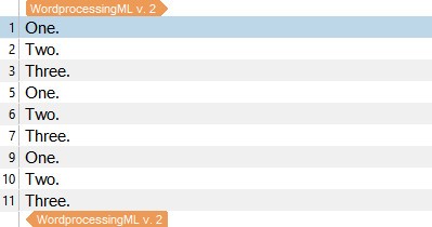 Screenshot of Trados Studio showing a filtered list of segments with numbers 1 to 11, excluding the unique segments 4, 8, and 12 from the previous list.