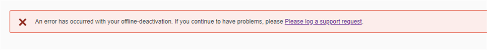 Error message in Trados Studio stating 'An error has occurred with your offline-deactivation. If you continue to have problems, please log a support request.'